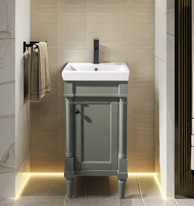 Meuble-lavabo moderne en bois massif et contreplaqué, à poser au sol, avec tiroirs à fermeture douce, facile à nettoyer, 17 pouces, pour usage hôtelier - Product Image 1