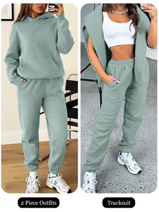 Ensemble de survêtement décontracté en molleton de coton pour femme, couleur unie, coupe ample, toutes saisons - Product Image 4
