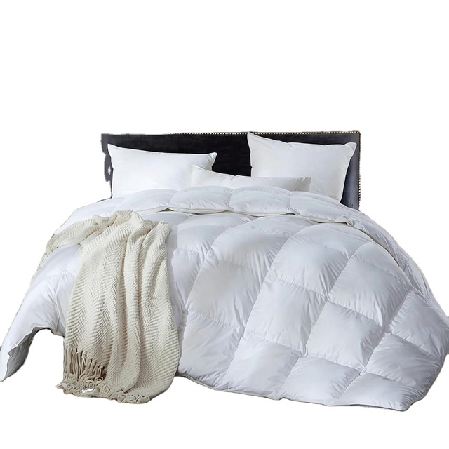 Luxurious Four Seasons Quilted Goose Feather Fiber Comforter Duvet Insert with 100% Egyptian Cotton Cover and 70 Oz. Fill Weight