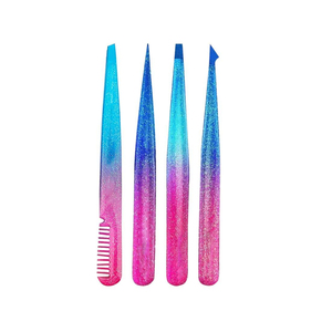 Ensemble de pinces à épiler en acier inoxydable tendance, pointe fine, outils d'épilation multifonctionnels durables, dégradé rose-bleu - Product Image 1