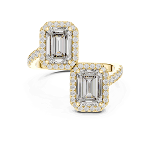 แหวนหมั้นเพชรแล็บโกรว์ทรงเอเมอรัลด์คัทสองเม็ด ทองคำแท้ 18K ดีไซน์ Toi Et Moi สำหรับทั้งชายและหญิง สี E ระดับความสะอาด VVS VS ประดับเพชรแบบ Pave - Product Image 1