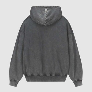 Sweat à capuche zippé pour homme, coupe oversize et carrée, en molleton 100% coton épais, uni, effet vieilli, pour l'hiver - Product Image 6