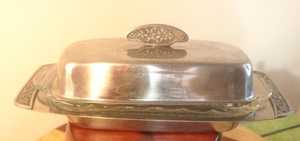 <b>Vintage</b> Mid Century Modern Stainless Steel Butter Dish with Underplate. - Product Image 3