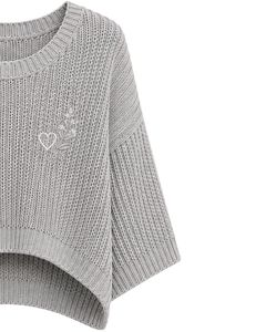 Pull court en maille gris pour femme, coupe ample, manches courtes, respirant, léger, décontracté, tendance, pour l'été - Product Image 5