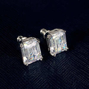Boucles d'oreilles clous en diamant taille émeraude, naturelles, classiques, bijoux de fiançailles pour femme - Product Image 4