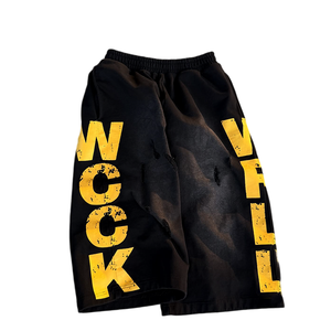 Men's Black Yellow Letter Print Bermuda Shorts Elastic Waist Casual Jogger Sweat Shorts - Product Image 4