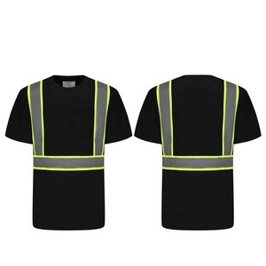 เสื้อทำงานสะท้อนแสงสำหรับผู้ชาย โพลีเอสเตอร์ สไตล์เสื้อกั๊ก สีดำลายแถบสีเหลือง - Product Image 2