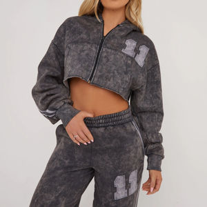 Ensemble de survêtement décontracté pour femme, effet délavé, avec sweat à capuche à manches longues et pantalon, couleur unie, deux pièces, tenue tendance pour l'automne - Product Image 5