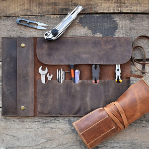 Rouleau à outils en cuir de vachette avec logo personnalisé, organiseur d'outils portatif à plusieurs compartiments, fournisseur d'usine en gros à prix raisonnable - Product Image 2