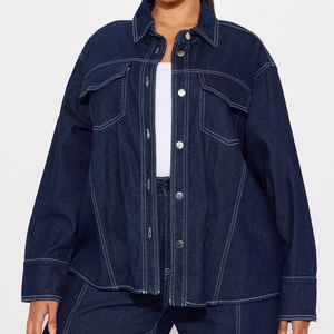 Blouse sculptée de créateur, finition prestige, pour femme, ensemble en jean sur mesure, vente en gros - Product Image 5