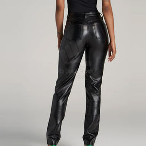 Pantalones de Cuero Rectos de Cintura Alta para Mujer, Ecológicos, Transpirables, Ligeros para Invierno, de Cuero Genuino de Alta Calidad - Product Image 5