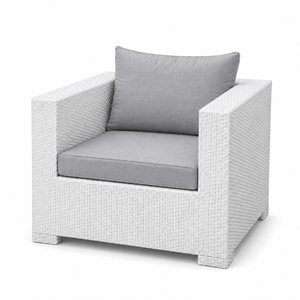 Ensemble de salon de jardin en rotin blanc avec chaise suspendue et coussins gris pour une utilisation en jardin ou sur la terrasse, meubles durables - Product Image 3