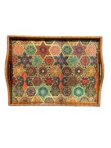 Bandeja de servir de madera con estampado de esmalte de nuevo diseño, herramientas de servir desayuno duraderas con acabado de madera sostenible para cocina, hogar y fiestas. - Product Image 2