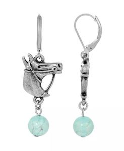 Pendientes con Cabeza de Caballo en Tono Plateado y Cuentas de Turquesa |   2028 - Product Image 1