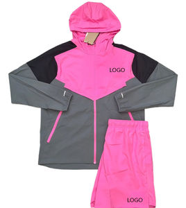OEM Service Custom Pink Gray <b>Colour</b> Blocking Windproof Autumn Hooded Tracksuit Set Quick Dry Casual Sporty Full Sleeve Zipper - Product Image 4