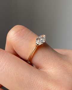 East West Marquise Cut Lab Grown Diamond <b>Solitaire</b> Engagement <b>Ring</b> – 14K Solid Gold or Sterling <b>Silver</b> - Product Image 3