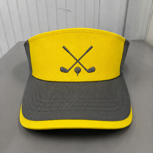 Golf Visor <b>Hat</b> Corduroy Mesh Yellow/Gray Embroidery 2D Logo Front Panel Unisex Outdoor Spring <b>Summer</b> Adjustable Sporty 6-Panel - Product Image 1