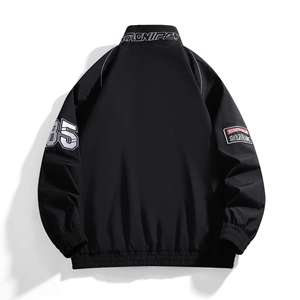 Chaqueta de Hip Hop Otoñal con Bordado, Cuello Alto, Cierre de Cremallera, Patrón de Letras, Estilo Urbano Moderno - Product Image 2