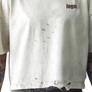 Camiseta Personalizada con Efecto Desgastado para Hombre, Estilo Vintage, Corte Holgado, Bajo sin Rematar, Ropa Urbana, Fabricante - Product Image 4