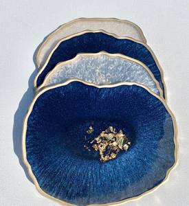 Customized Glam Irregular Stone <b>Coasters</b> With Gold Accents <b>Blue</b> And Whiter For table Home Decor Hotel Restaurant Use By UO INDIA - Product Image 5
