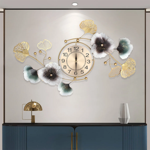 Elegant Metal <b>Wall</b> <b>Clock</b> With Floral Design Contemporary Decor For Living Room Silent Quartz Analog Hanging <b>Clock</b> - Product Image 5