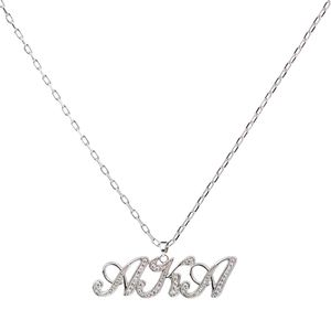 Silver Script Letter Pendant <b>Necklace</b> with Crystal Detail Fine Chain Elegant <b>Statement</b> Women Fashion Jewelry Everyday Party - Product Image 2