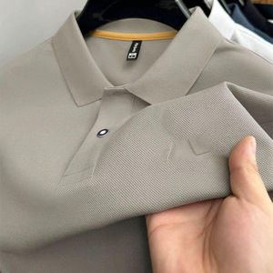 Tela de Jersey de Algodón para Camisa de Hombre con Cuello Mao, Manga Corta, Transpirable, Cuello con Botones, Atuendo Formal para Reuniones de Negocios - Product Image 2