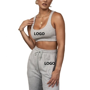 Bulk OEM Custom Made Women's Active Sports Fleece Bra Track Suit Women's Athletic Yoga Gym Sweat Suit For Jogging - Product Image 1