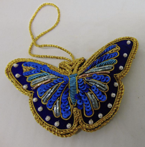 Ornement de sapin de Noël fait main en alliage brodé et perlé, décoration suspendue Fleur de Lys, fil Zari, pour les fêtes chrétiennes - Product Image 2