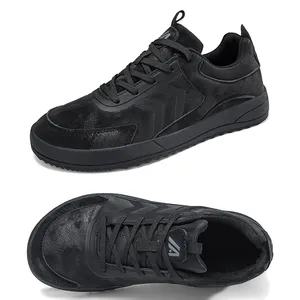 Chaussures décontractées en cuir pour hommes, grandes tailles 47 48, pour pieds larges, à bout large, noir et gris, Dropshipping - Product Image 1