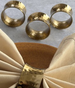 <b>Hammered</b> Gold Brass Wide Napkin Rings Set | Classic Eco-Friendly Durable Napkin <b>Holders</b> | Elegant Dining Table Decor - Product Image 3