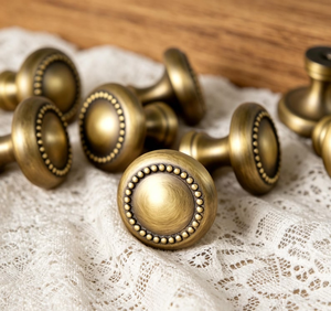 Rustic Antique Bronze <b>Beaded</b> Cabinet Knob Round Mushroom Drawer Pull Farmhouse Kitchen Cupboard French Country Furniture - Product Image 1