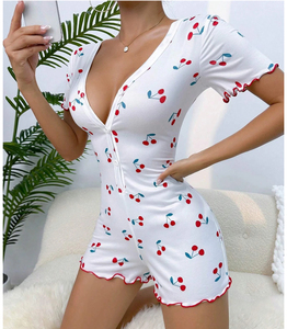 Mono de verano personalizado para mujer, pijama de una pieza, mono sexy para mujer, mono con estampado de cerezas, ropa de dormir para mujer - Product Image 4