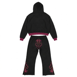 Chándal Gráfico Oversize Personalizado: Nuevo Diseño Urbano de Moda, Sudadera con Capucha y Pantalón de Chándal Acampanado 100% Algodón para Uso Unisex - Product Image 6
