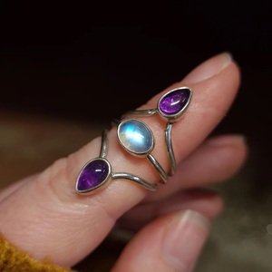 Purple <b>Amethyst</b> & Moonstone 925 Sterling <b>Silver</b> <b>Ring</b> for Her Natural Gemstone Jewelry Elegant Vintage Style <b>Ring</b> - Product Image 3