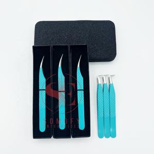 Pince à épiler professionnelle en acier inoxydable personnalisable poudre verte test à la main volume applicateur incurvé - Product Image 4