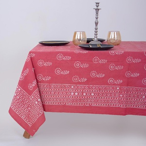 Floral Print Dabu 100% Cotton Elegant Handmade Block Printed Traditional Heritage Rectangle Artisan Design <b>Table</b> <b>Cover</b> - Product Image 1