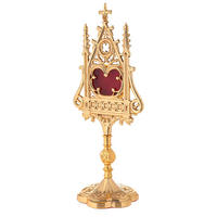Relicario Religioso de Latón con Acabado Dorado, con Cruz en la Parte Superior y Diseño Ornamentado, Estilo Tradicional para Decoración del Hogar, Ideal como Regalo Religioso