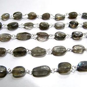 Natural Labradorite Oval Shape Plain Smooth 6x8mm Approx Size Beaded Wire Wrapped <b>Rosary</b> Chain - Product Image 2