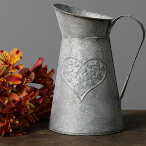 Jarra de metal galvanizado vintage con asa, decoración rústica, florero para mesa estilo shabby chic, decoración francesa para el hogar y bodas - Product Image 3