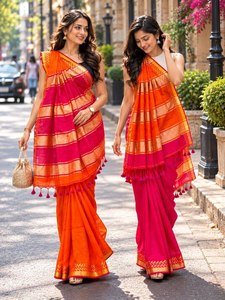 Sari en coton Khadi tissé à la main, élégant, artisanal, durable, imprimé traditionnel, léger, pour usage quotidien et festif, design de créateur - Product Image 1
