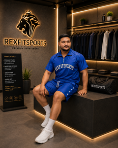 REXFIT SPORTS 2026 Conjunto Deportivo Personalizado para Hombre, Camiseta Azul Premium de Nailon con Media Cremallera y Pantalones Cortos, Ropa Deportiva Transpirable - Product Image 6