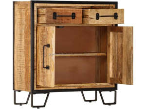 Armoire de rangement industrielle en bois avec tiroirs, armoire de chevet en bois massif avec structure métallique, armoire de rangement rustique en bois - Product Image 2