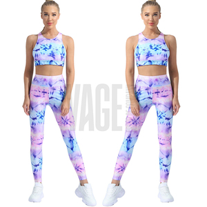 <b>Women</b> Yoga Set Tie Dye Seamless Sports Bra High Waist <b>Leggings</b> 2 Piece Workout Gym Fitness Activewear Full Length Gradient Color - Product Image 5