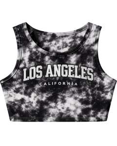 Ensemble deux pièces décontracté pour femme : débardeur court tie-dye noir et blanc et short, sans manches, col rond, tenue d'été personnalisée - Product Image 3