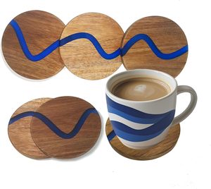Posavasos Cuadrados de Lujo Hechos a Mano con Madera de Acacia y Resina Epoxi, Diseño Único de Arroyo Azul, 4 mm de Grosor, Más de 600 mm de Diámetro, Decoración para el Hogar - Product Image 4