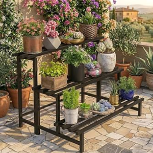 Soporte de Metal Negro de Tres Niveles para Plantas, Estante para Macetas de Jardín, Organizador de Exhibición para Patio, Balcón o Terraza - Product Image 3