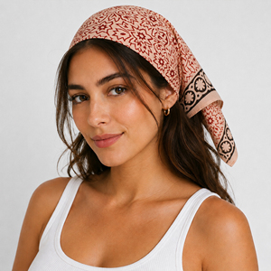 Eco-Friendly Natural Dye Hand Block Print Breathable Bandana Ethnic Floral Print Cotton <b>Square</b> <b>Scarf</b> Multifunctional Headwrap - Product Image 1
