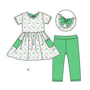 OEM ODM Vêtements pour enfants personnalisés Ensembles de vêtements pour filles Jour de la Saint-Patrick Robe pour enfants Imprimé vert Vêtements pour sœurs - Product Image 2