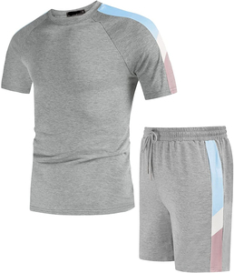Ensemble T-shirt à manches courtes et short pour homme, couleur gris, col rond, respirant, coupe classique, vêtements de loisirs d'été - Product Image 2